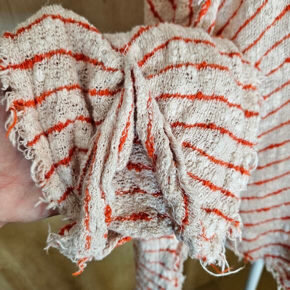 Free People We the Free Cotton Cream/Orange Striped Loose Knit Sweater Size XS - Picture 4 of 8